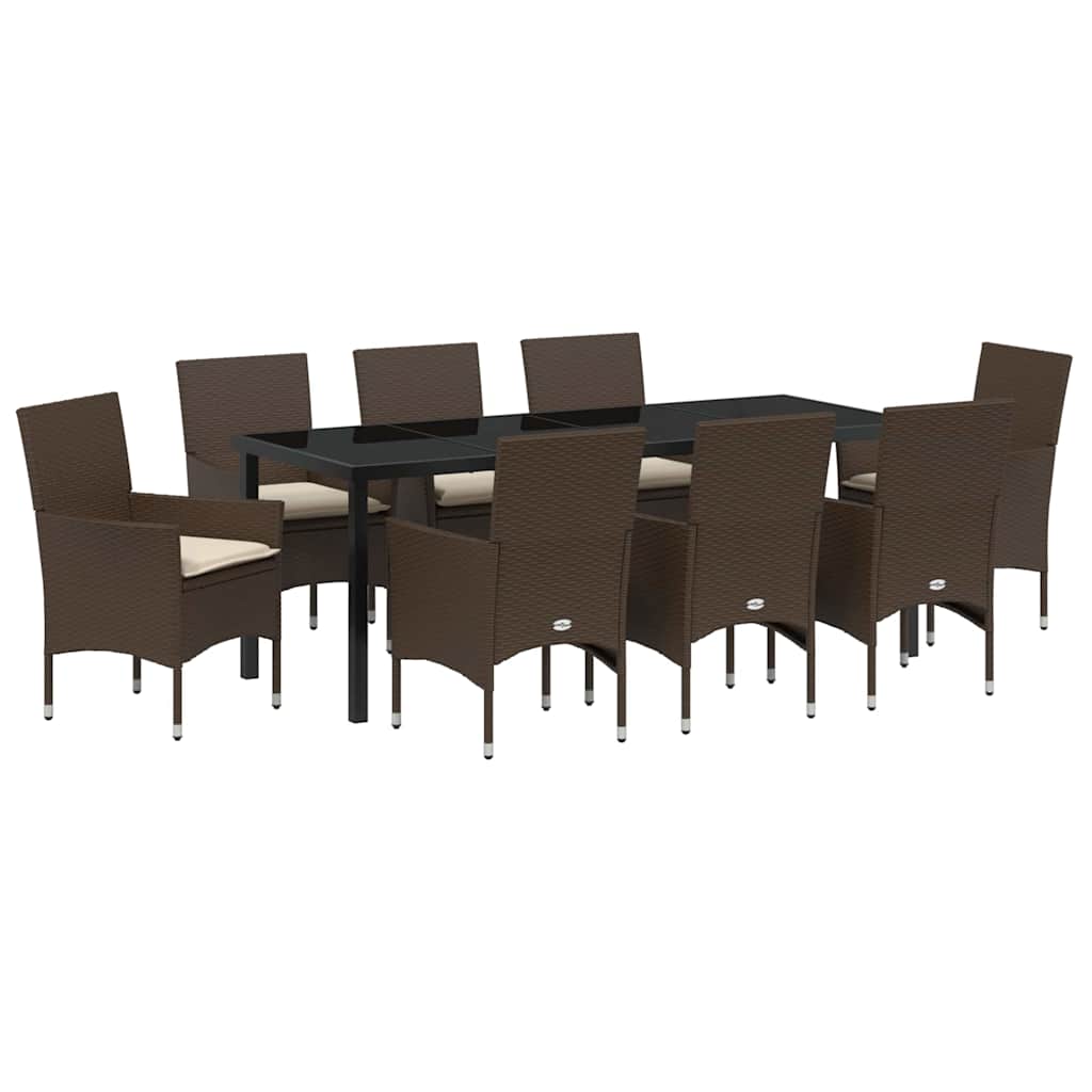 Tuin eettafelset met kussen 9 pcs Bruin poly rattan