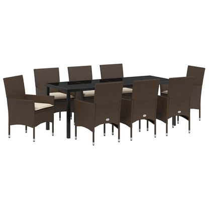 Tuin eettafelset met kussen 9 pcs Bruin poly rattan
