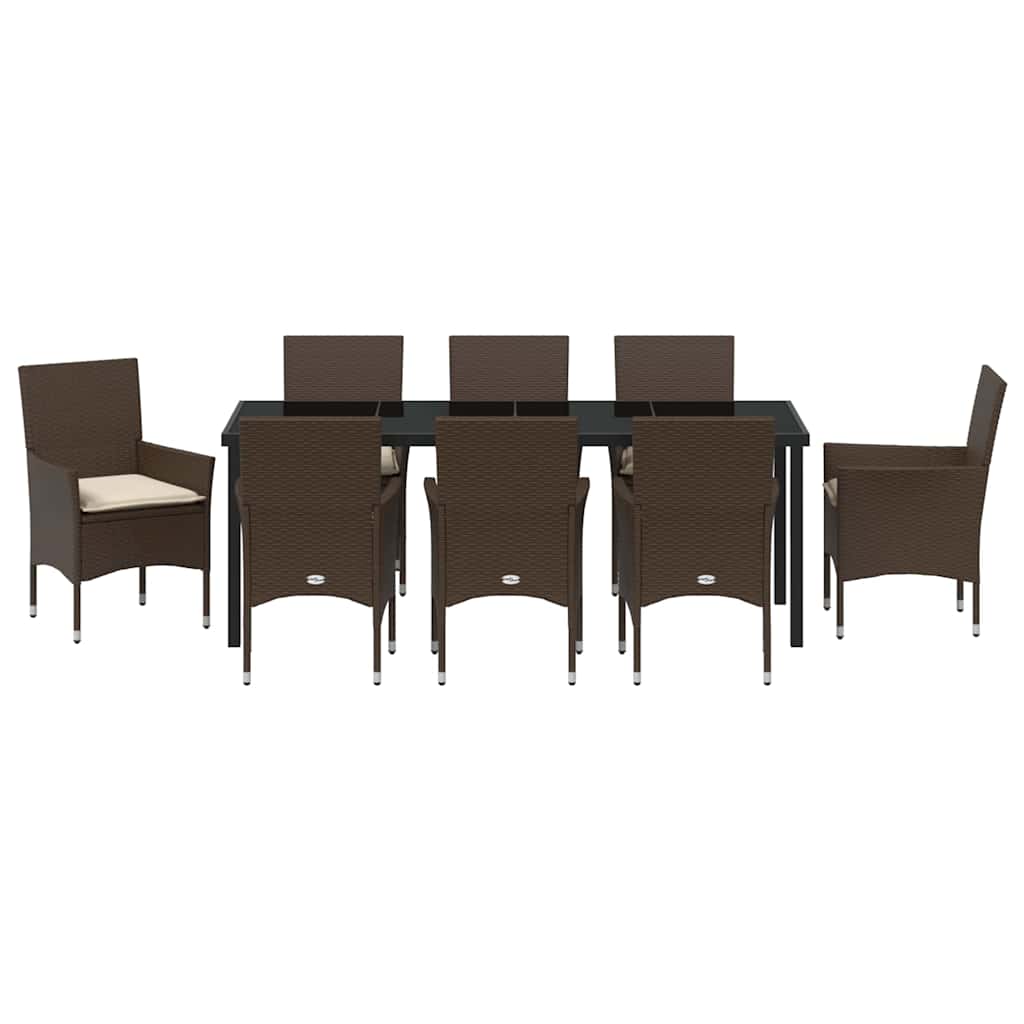 Tuin eettafelset met kussen 9 pcs Bruin poly rattan