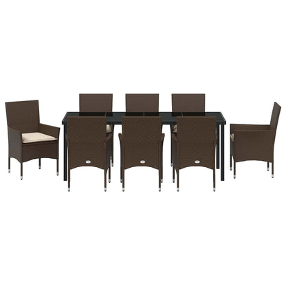 Tuin eettafelset met kussen 9 pcs Bruin poly rattan