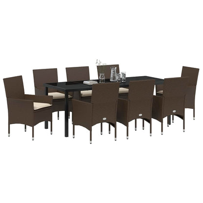 Tuin eettafelset met kussen 9 pcs Bruin poly rattan