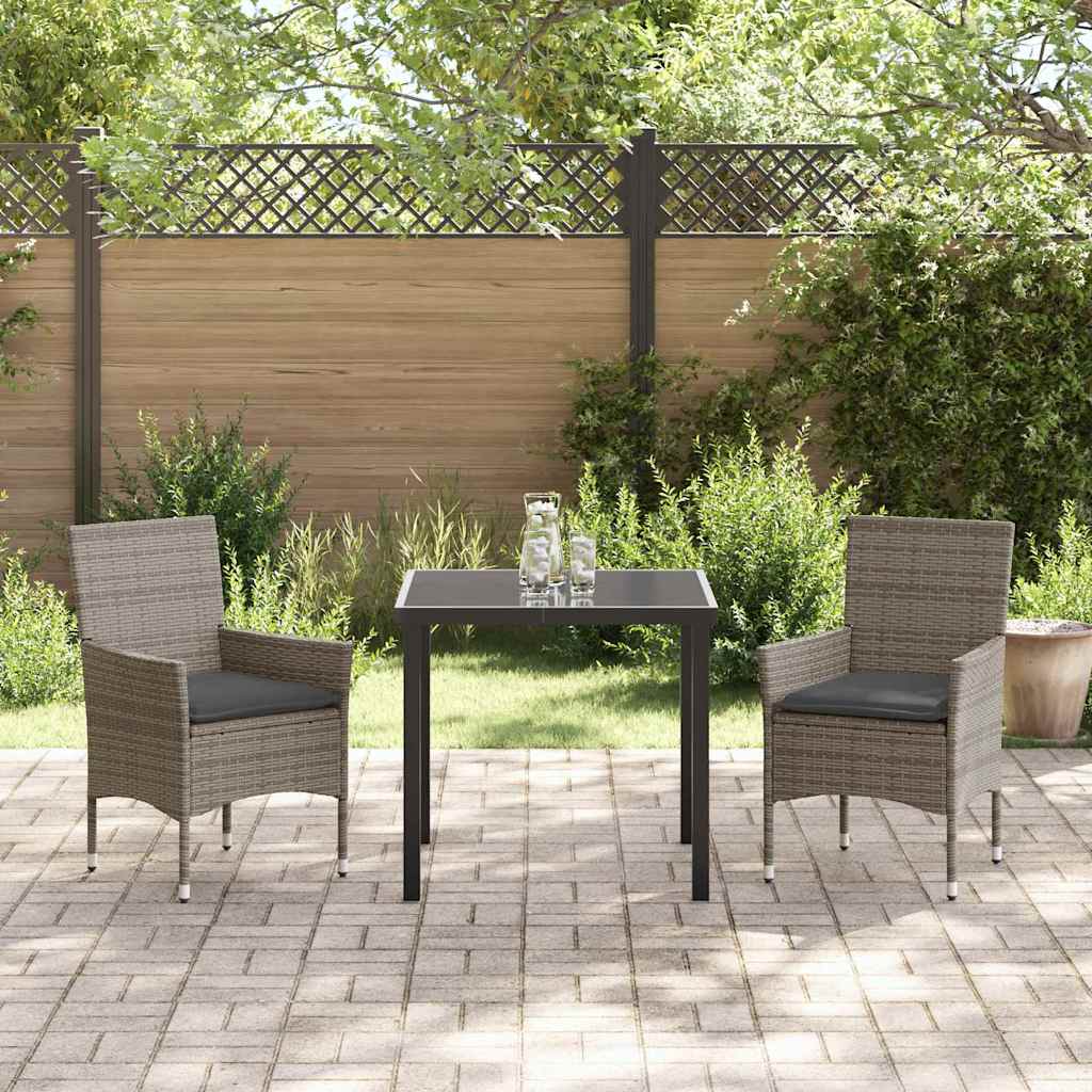 Tuin eettafelset met kussen 3 pcs Grijs poly rattan