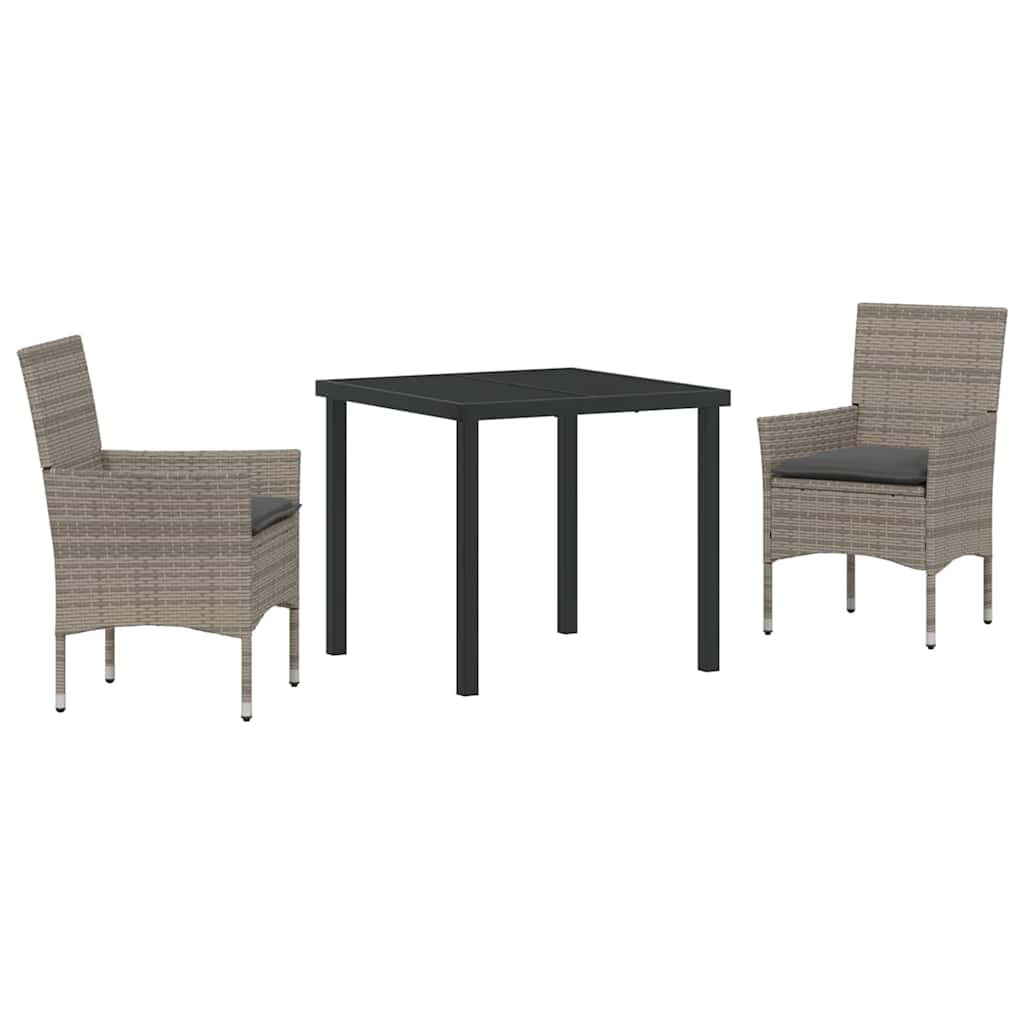 Tuin eettafelset met kussen 3 pcs Grijs poly rattan