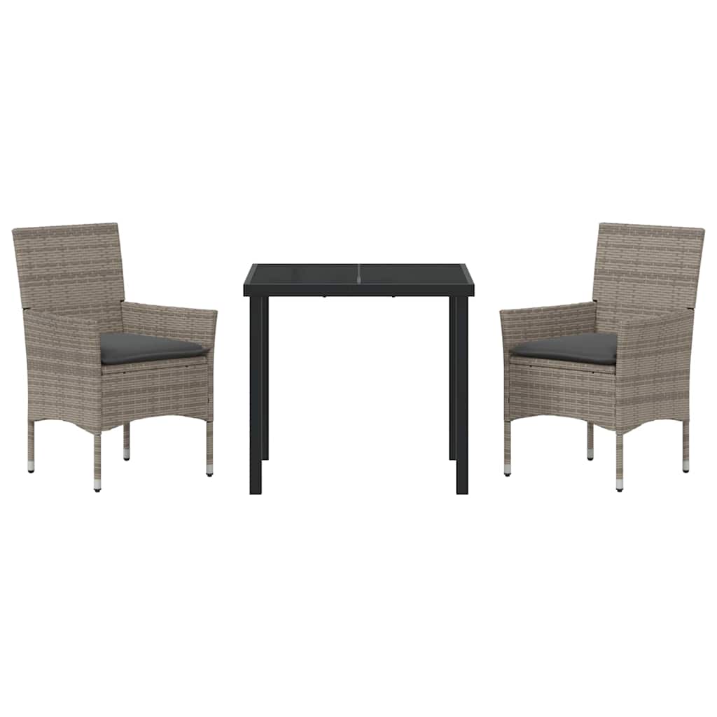 Tuin eettafelset met kussen 3 pcs Grijs poly rattan