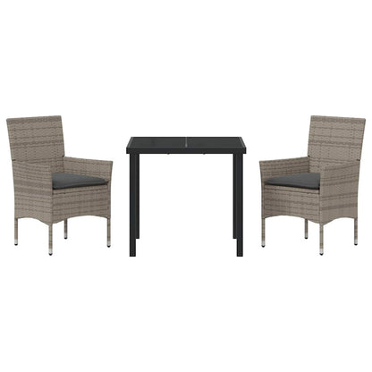 Tuin eettafelset met kussen 3 pcs Grijs poly rattan