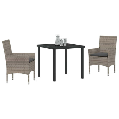 Tuin eettafelset met kussen 3 pcs Grijs poly rattan
