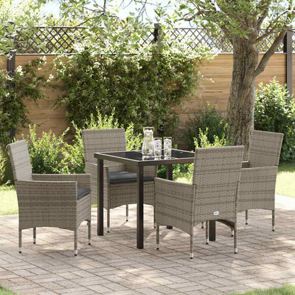 Tuin eettafelset met kussen 5 pcs Grijs poly rattan