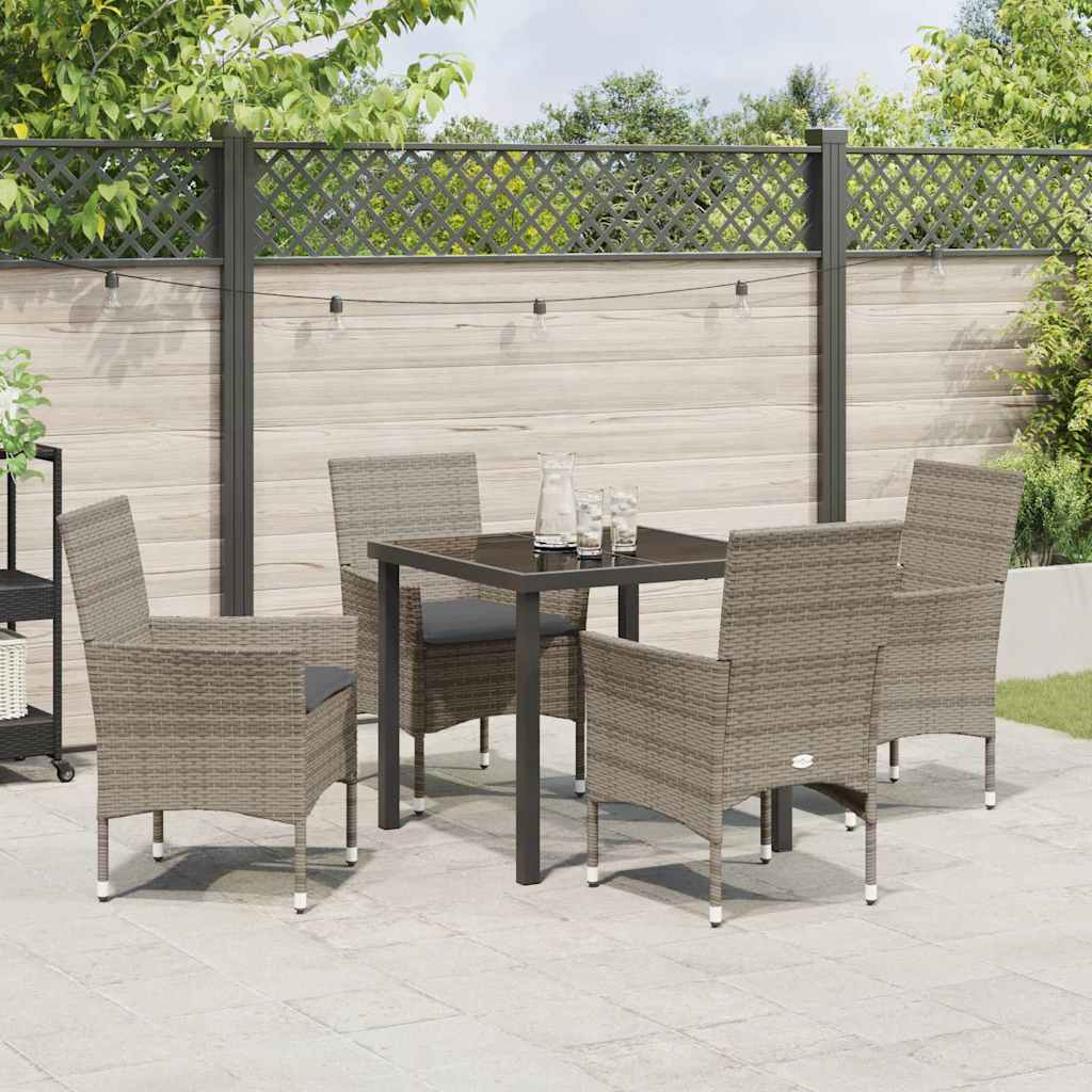 Tuin eettafelset met kussen 5 pcs Grijs poly rattan