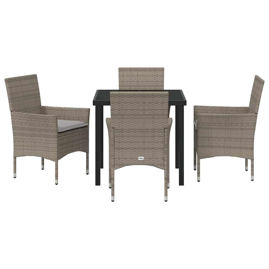 Tuin eettafelset met kussen 5 pcs Grijs poly rattan