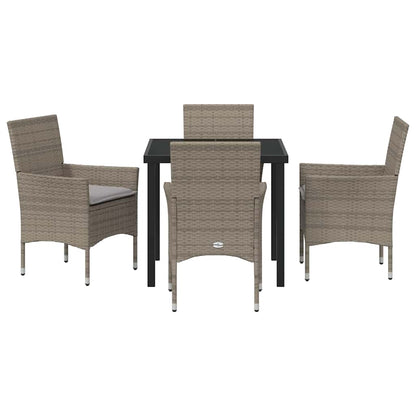 Tuin eettafelset met kussen 5 pcs Grijs poly rattan
