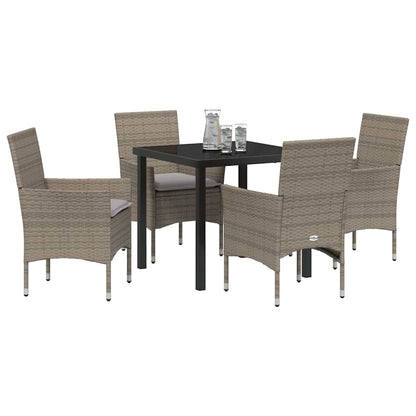 Tuin eettafelset met kussen 5 pcs Grijs poly rattan
