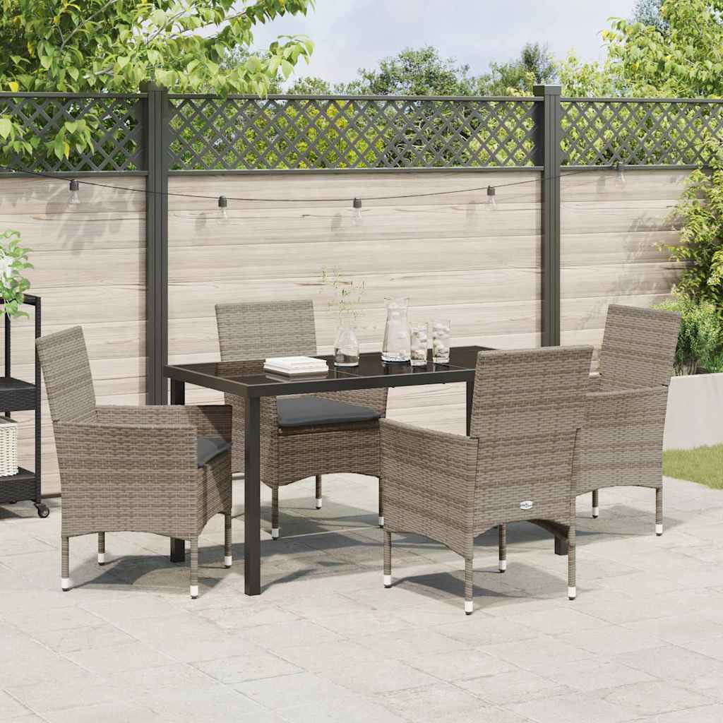 Tuin eettafelset met kussen 5 pcs Grijs poly rattan