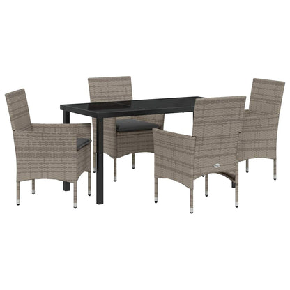 Tuin eettafelset met kussen 5 pcs Grijs poly rattan