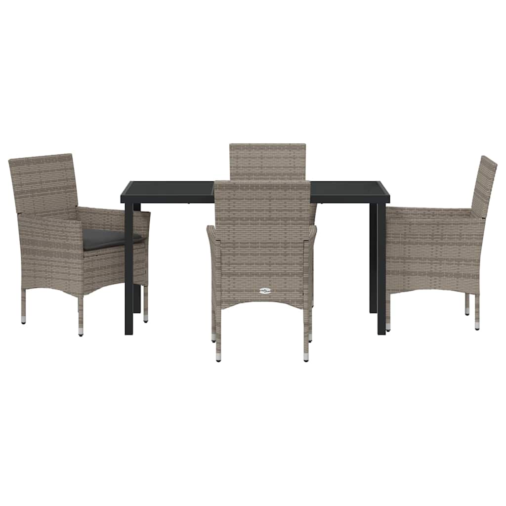 Tuin eettafelset met kussen 5 pcs Grijs poly rattan