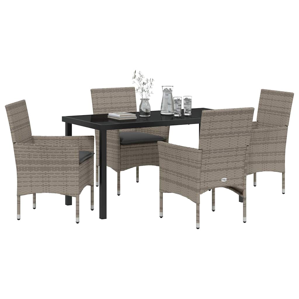 Tuin eettafelset met kussen 5 pcs Grijs poly rattan