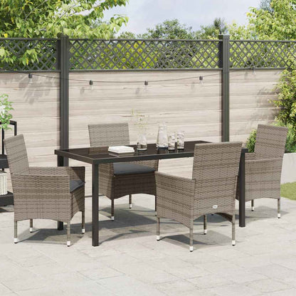 Tuin eettafelset met kussen 5 pcs Grijs poly rattan