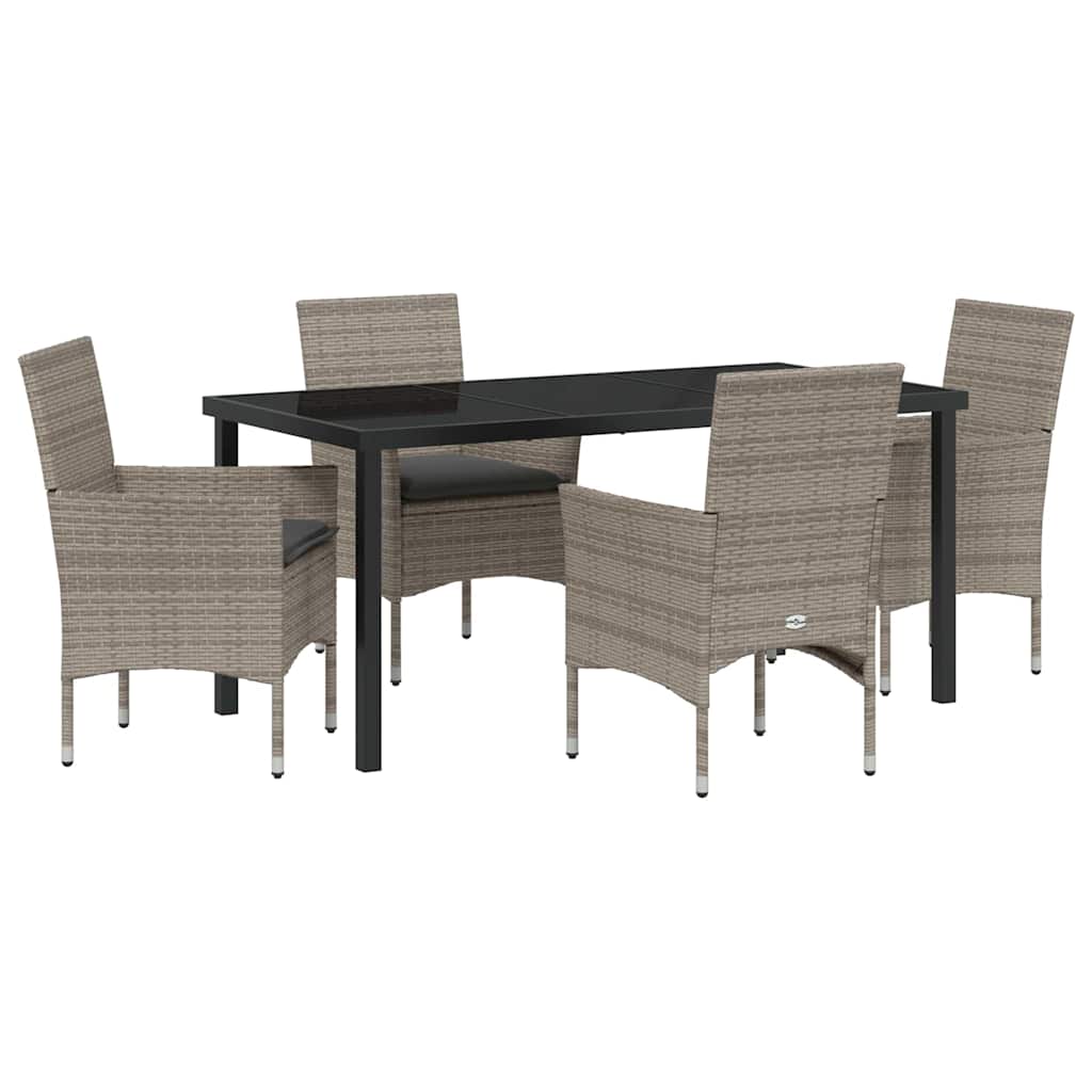 Tuin eettafelset met kussen 5 pcs Grijs poly rattan