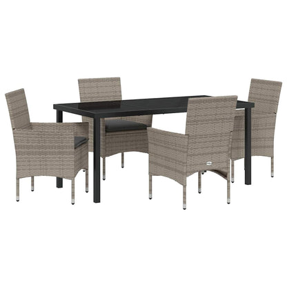 Tuin eettafelset met kussen 5 pcs Grijs poly rattan