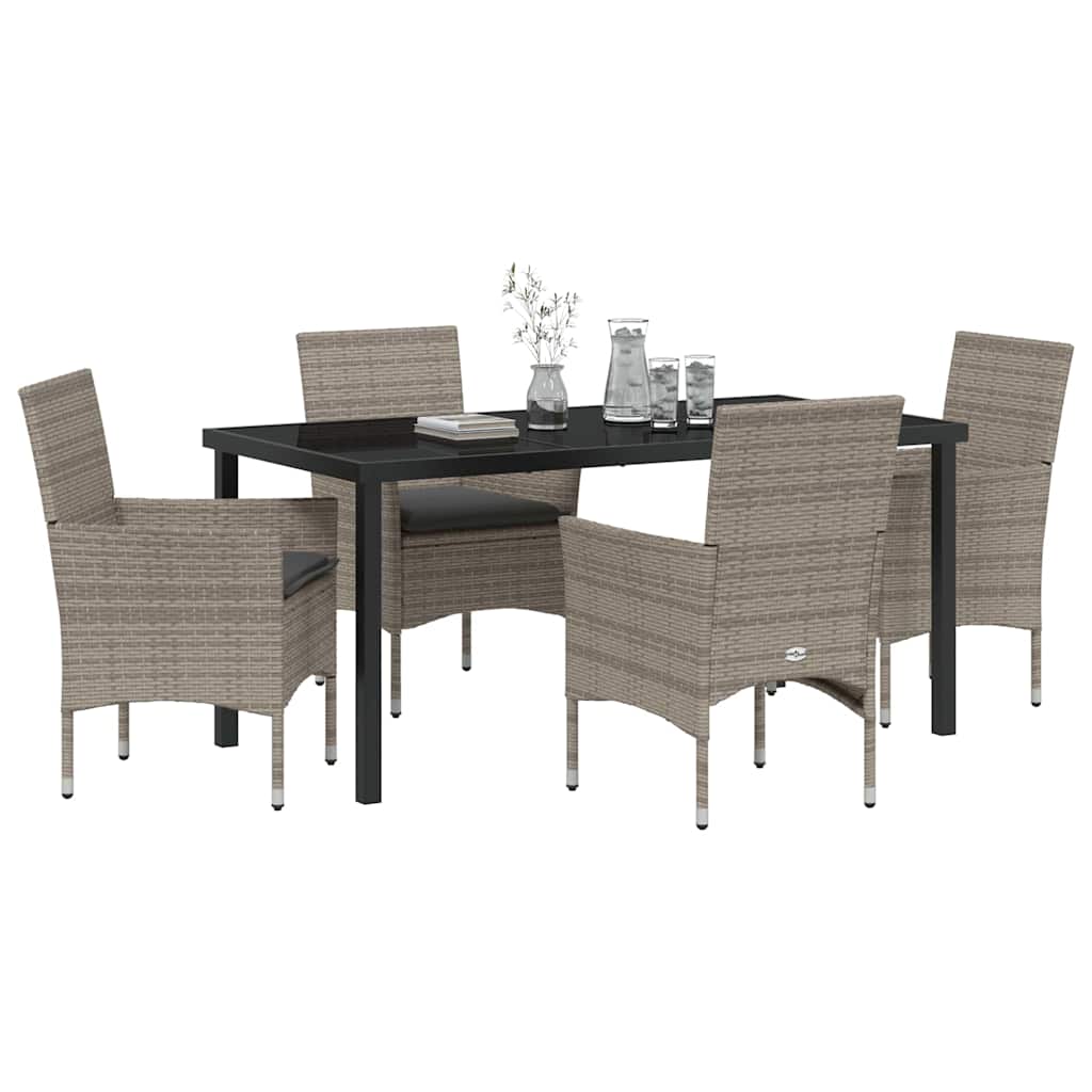 Tuin eettafelset met kussen 5 pcs Grijs poly rattan