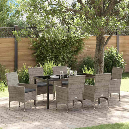 Tuin eettafelset met kussen 7 pcs Grijs poly rattan