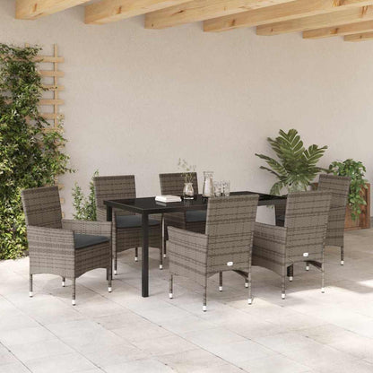 Tuin eettafelset met kussen 7 pcs Grijs poly rattan
