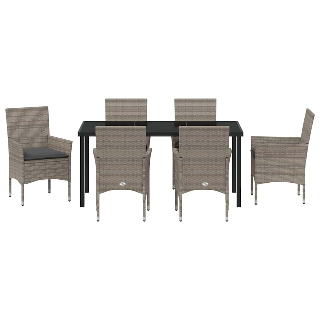 Tuin eettafelset met kussen 7 pcs Grijs poly rattan