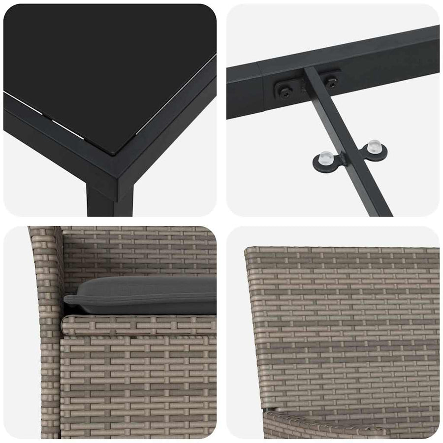Tuin eettafelset met kussen 7 pcs Grijs poly rattan