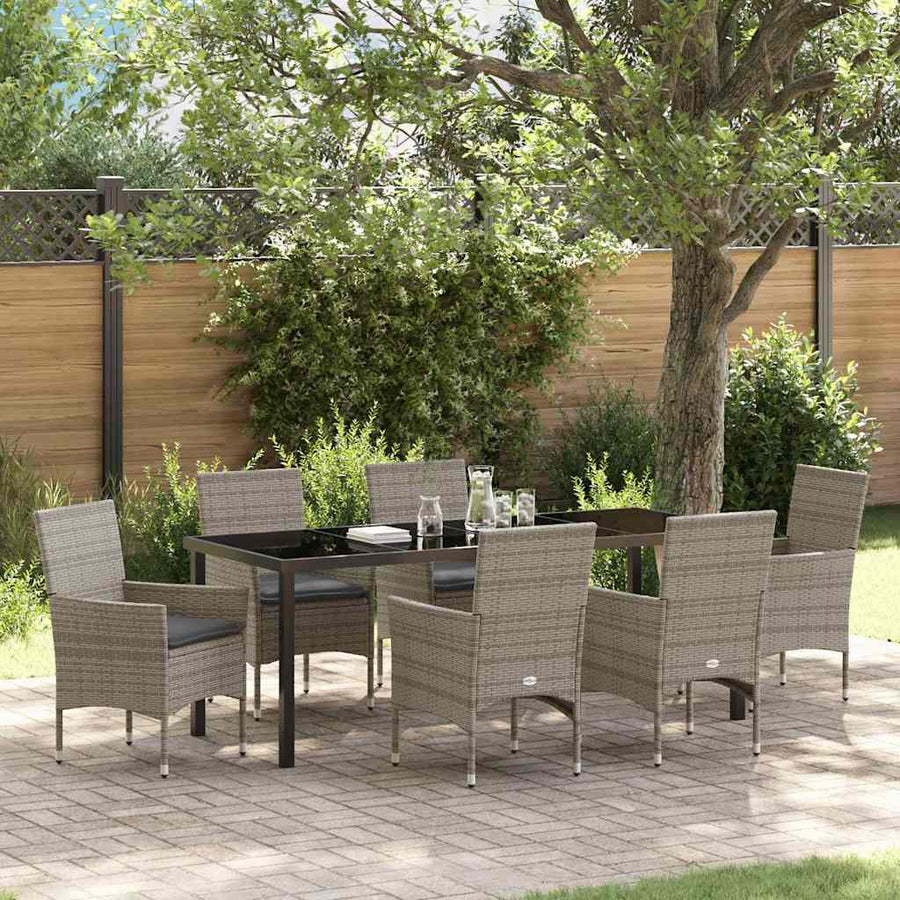 Tuin eettafelset met kussen 7 pcs Grijs poly rattan