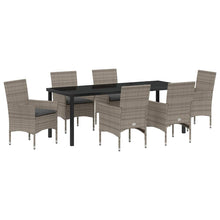 Tuin eettafelset met kussen 7 pcs Grijs poly rattan