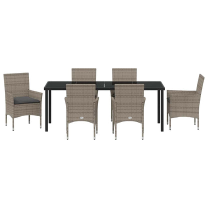 Tuin eettafelset met kussen 7 pcs Grijs poly rattan