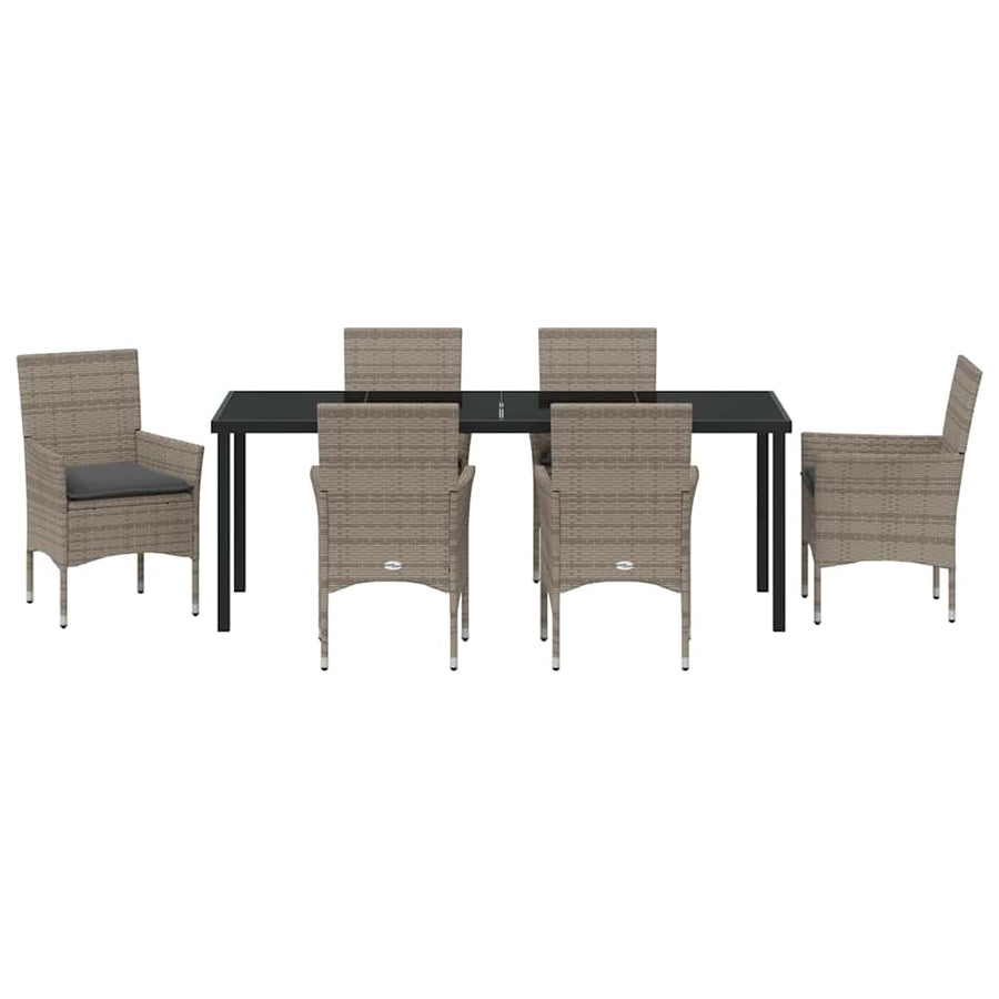 Tuin eettafelset met kussen 7 pcs Grijs poly rattan