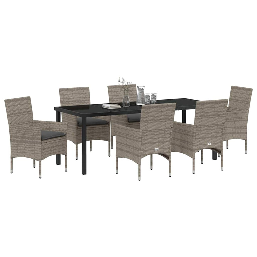 Tuin eettafelset met kussen 7 pcs Grijs poly rattan