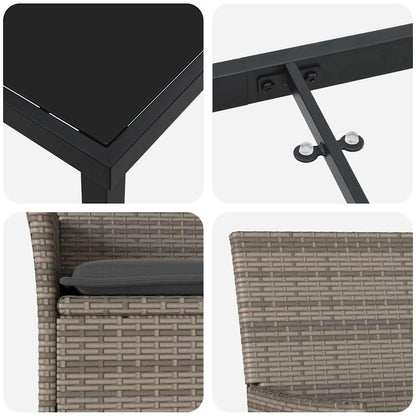 Tuin eettafelset met kussen 9 pcs Grijs poly rattan