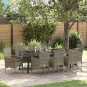 Tuin eettafelset poly rattan grijs 9-delig