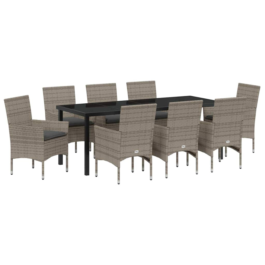 Tuin eettafelset met kussen 9 pcs Grijs poly rattan