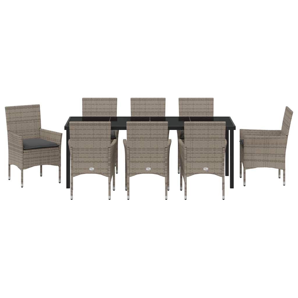 Tuin eettafelset met kussen 9 pcs Grijs poly rattan
