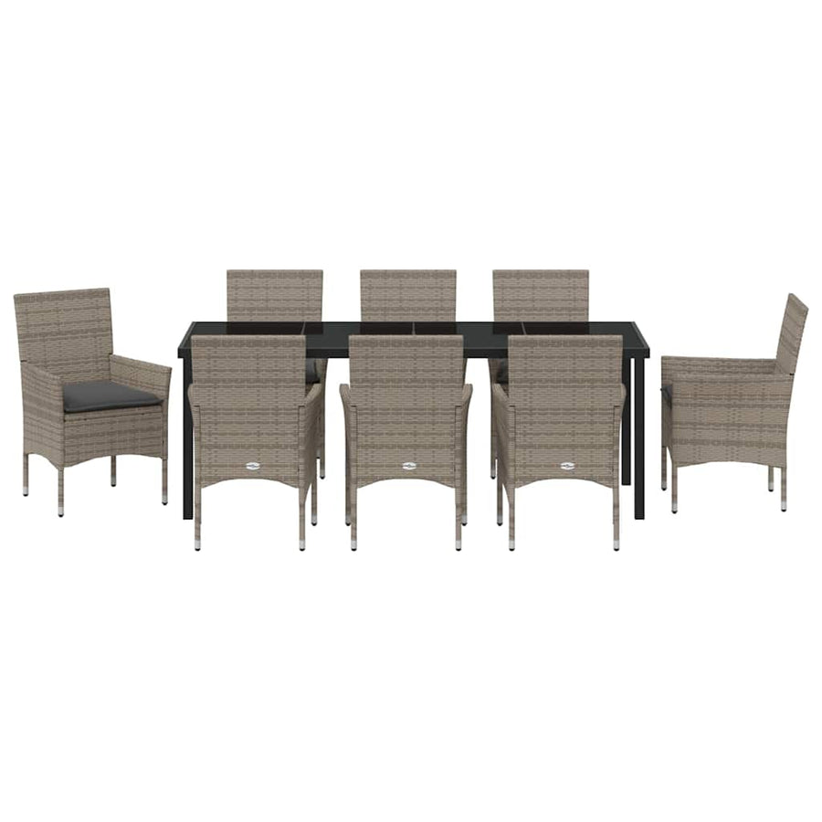 Tuin eettafelset met kussen 9 pcs Grijs poly rattan