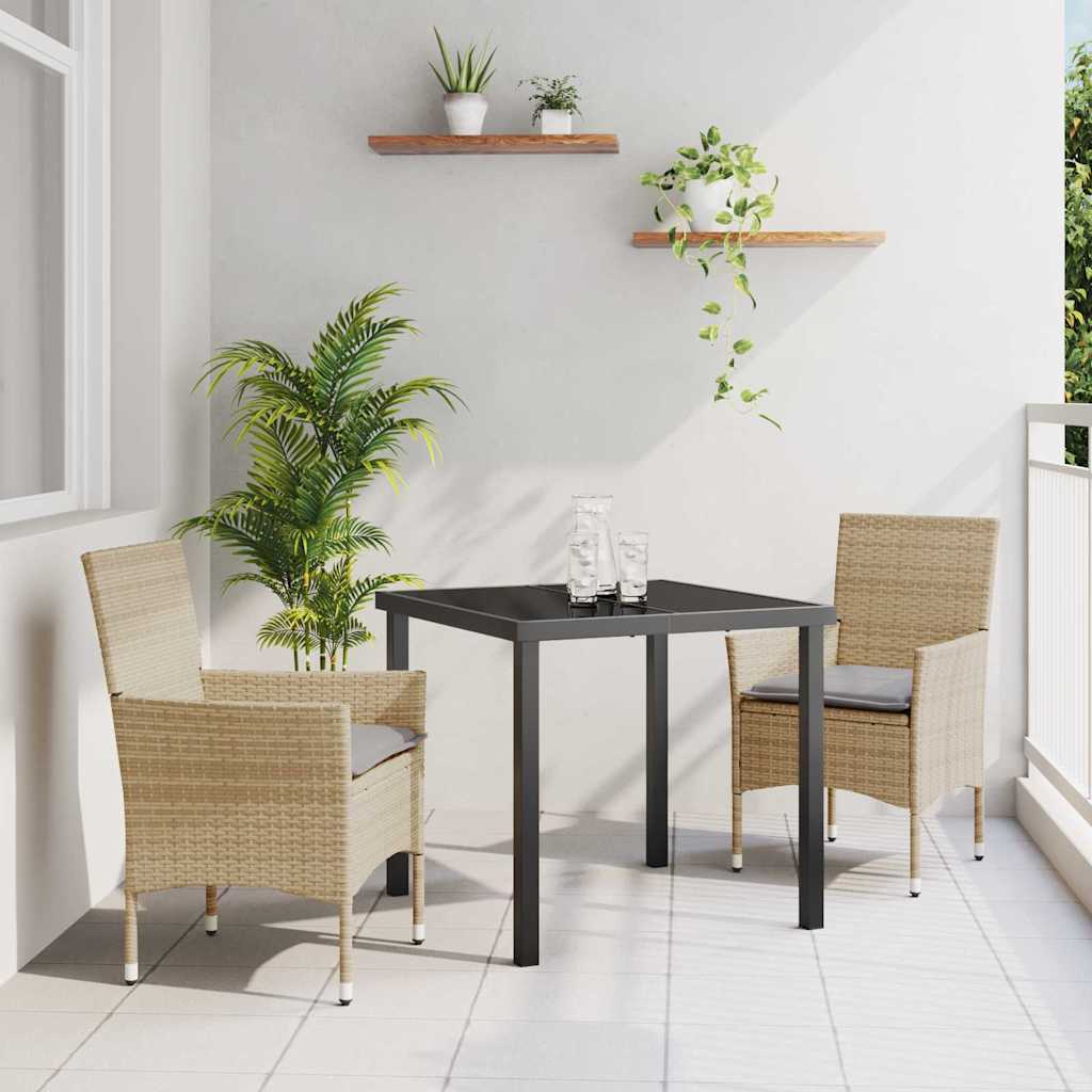 Tuin eettafelset met kussen 3 pcs Beige poly rattan