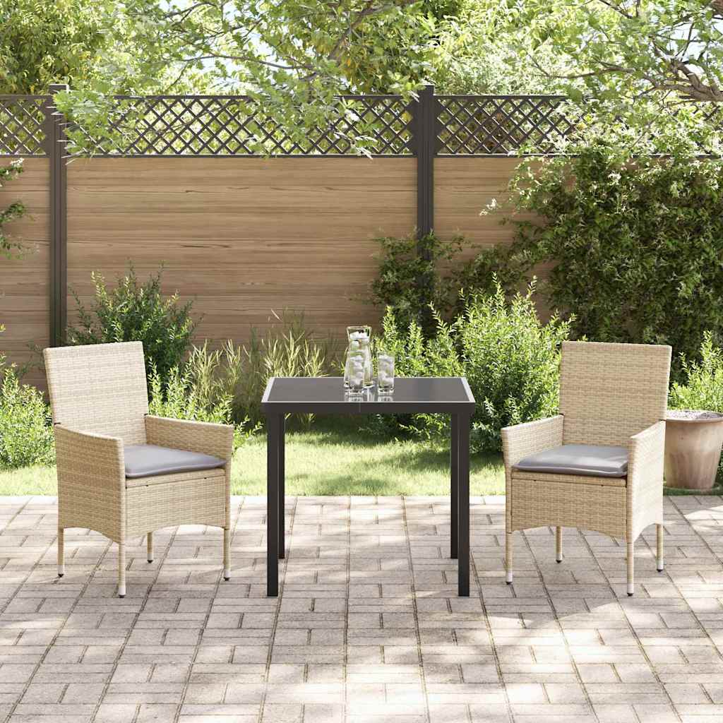 Tuin eettafelset met kussen 3 pcs Beige poly rattan