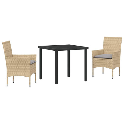 Tuin eettafelset met kussen 3 pcs Beige poly rattan