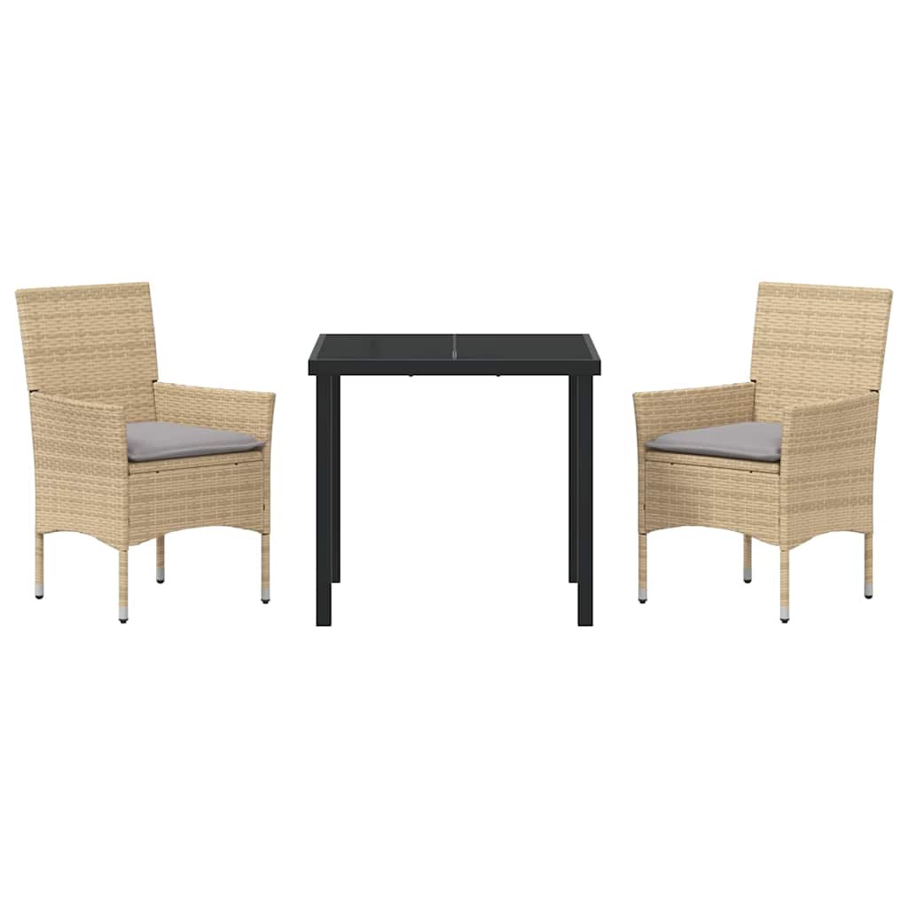 Tuin eettafelset met kussen 3 pcs Beige poly rattan