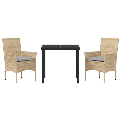 Tuin eettafelset met kussen 3 pcs Beige poly rattan