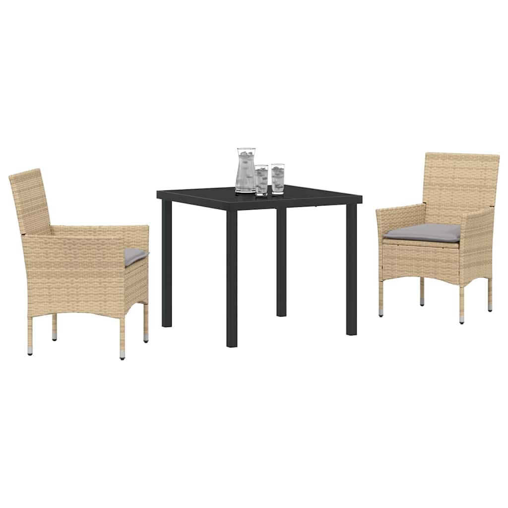 Tuin eettafelset met kussen 3 pcs Beige poly rattan