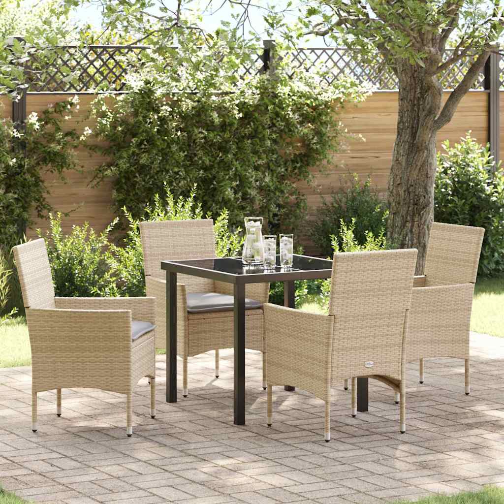 Tuin eettafelset met kussen 5 pcs Beige poly rattan