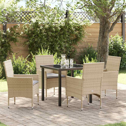 Tuin eettafelset met kussen 5 pcs Beige poly rattan
