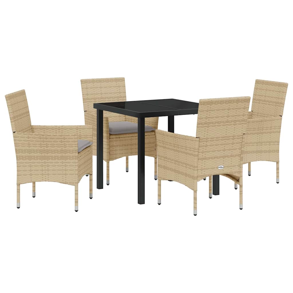 Tuin eettafelset met kussen 5 pcs Beige poly rattan