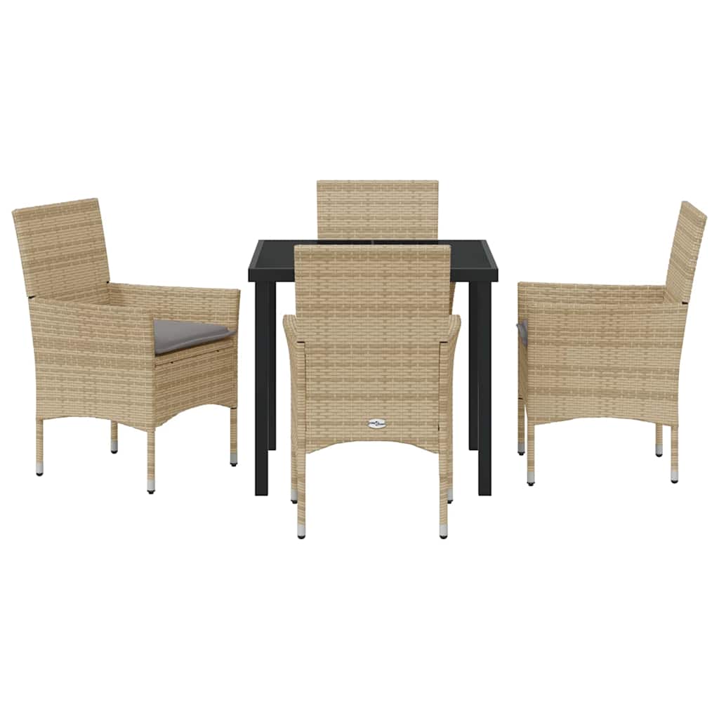 Tuin eettafelset met kussen 5 pcs Beige poly rattan
