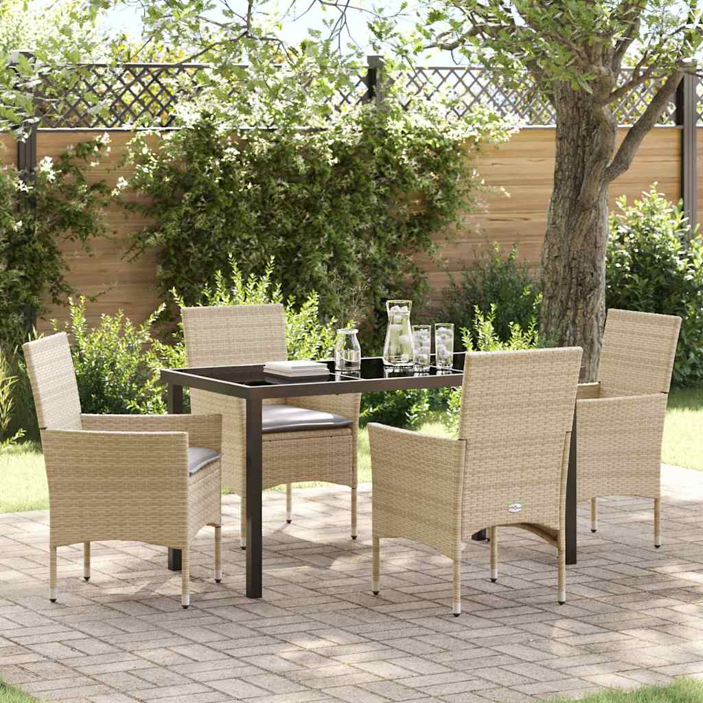 Tuin eettafelset met kussen 5 pcs Beige poly rattan