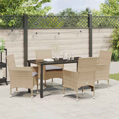 Tuin eettafelset met kussen 5 pcs Beige poly rattan