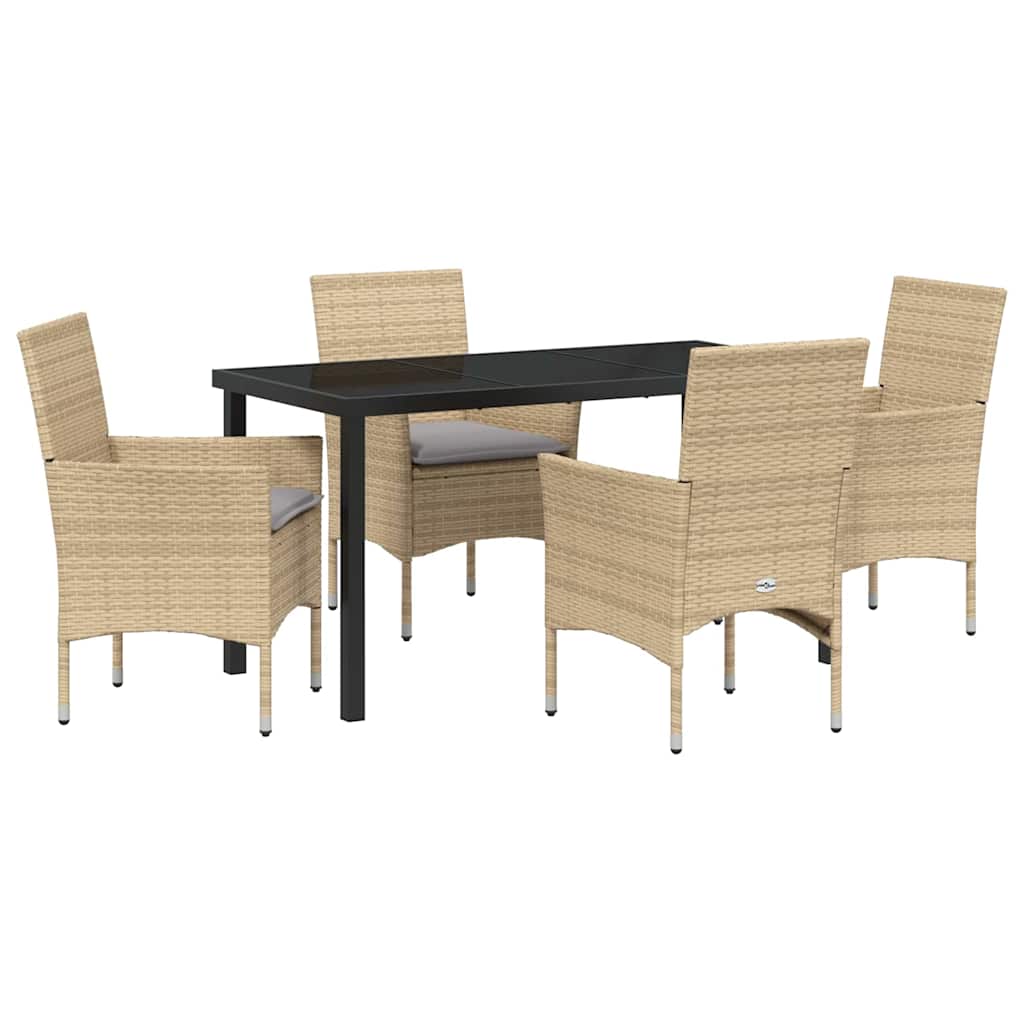 Tuin eettafelset met kussen 5 pcs Beige poly rattan
